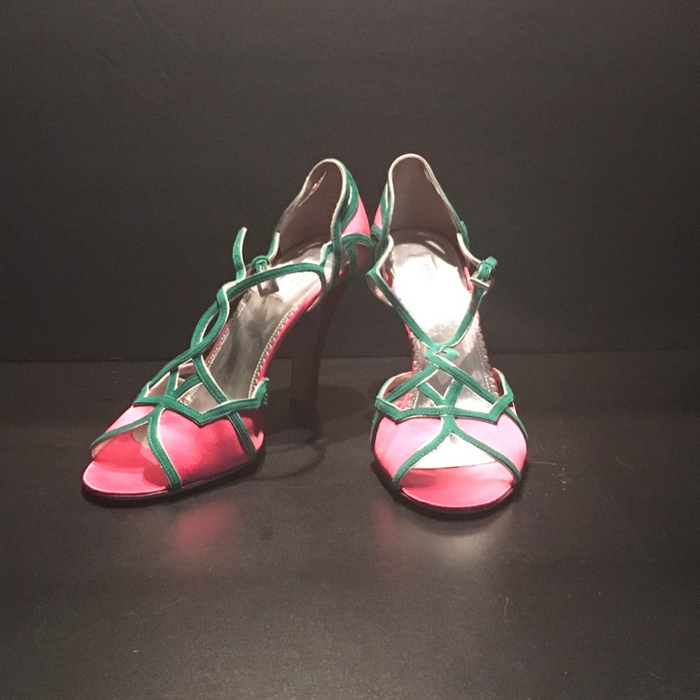 Pink and Green Peep Toe Prada Sandals